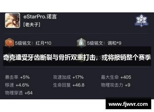 奇克遭受牙齿断裂与骨折双重打击，或将报销整个赛季